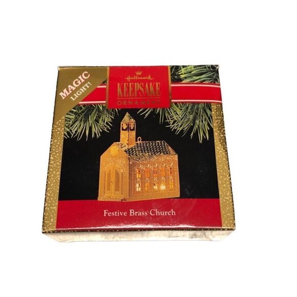 Hallmark Magic Light Festive Brass Church Ornament NWT - Picture 1 of 4